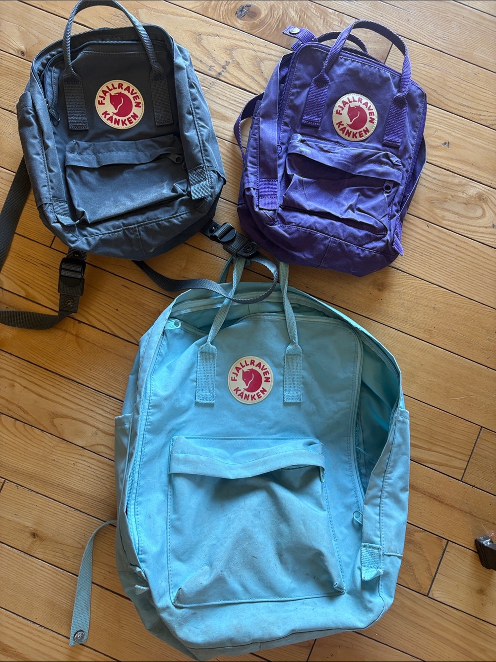 Fjallraven Kanken Backpacks in Light Blue, Purple, Gray Bundle